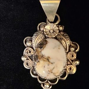 Navajo handmade silver white Buffalo pendant
